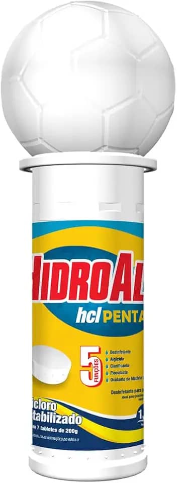 HidroAll Cloro para piscinas hcl Penta tubo 1,4kg com 7 pastilhas Flutuador