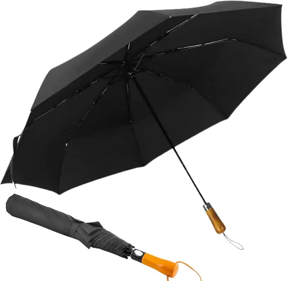 Guarda Chuva Preto Tecido Duplo Sombrinha Gigante Contra Vento Família Resistente Reforçado 8 Varetas