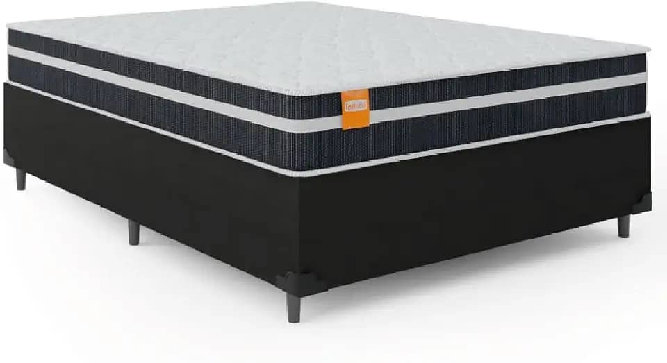 Cama Box Casal Queen Colchão Molas Qatar 158x198x60cm Branco/Preto - Suporta até 200 Kg Por Pessoa