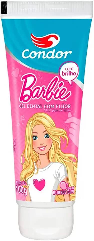 Condor, Creme Dental Infantil Júnior Barbie, Com Flúor, Sabor Bubblegum, Bisnaga com 100G