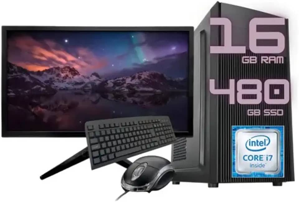 PC COMPLETO INTEL CPU I7 3770 MEMORIA 16GB SSD 480GB MONITOR 19 WIFI WINDOWS 11 TRIAL