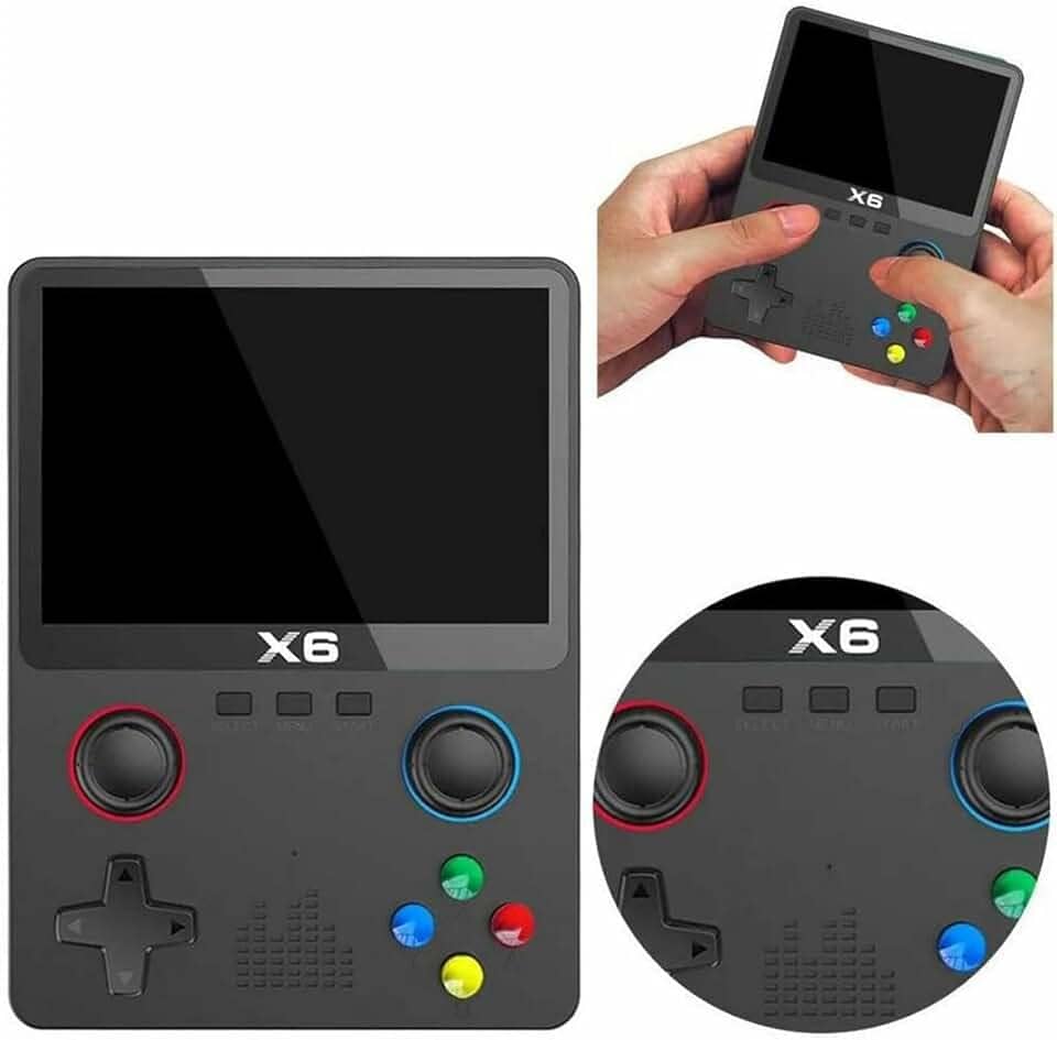 X6 Console De Vídeo Game Retro Portátil 3,5 polegadas Tela 10000 + Jogos Clássicos, Sistema Linux, Suporte para TV, TF 64GB (Preto)