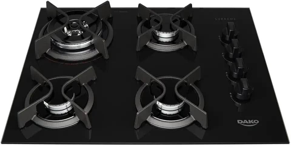 Cooktop 4 Bocas a Gás Dako Supreme com Queimador Tripla Chama e Mesa de Vidro Temperado Preto Bivolt