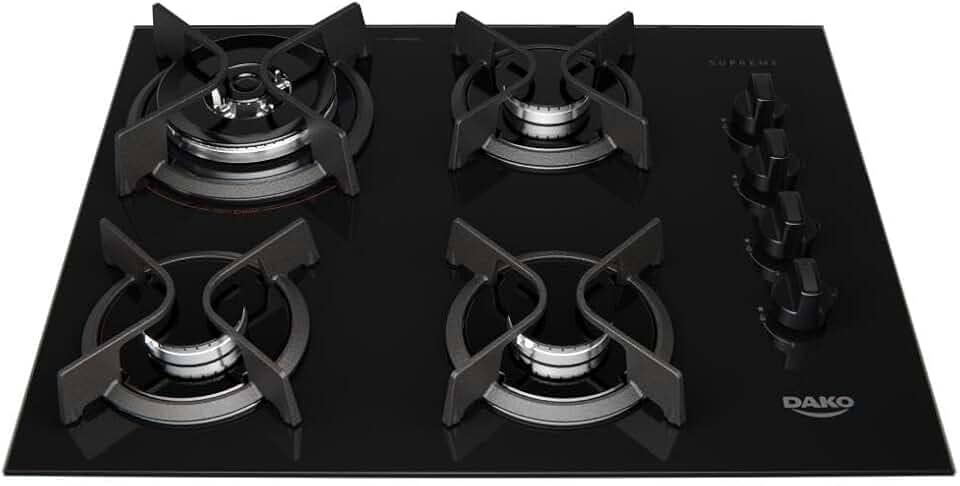 Cooktop 4 Bocas a Gás Dako Supreme com Queimador Tripla Chama e Mesa de Vidro Temperado Preto Bivolt