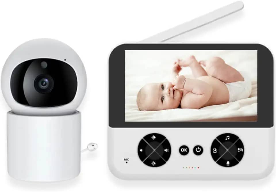 Babá Eletrônica, 360, 8 Luzes de Visão Noturna Infravermelha, 6 Canção de Ninar, Zoom Digital, Câmera para Bebês com Tela de, Áudio Bidirecional, Detecção de Som, Monitoramento Temperatura, Premium