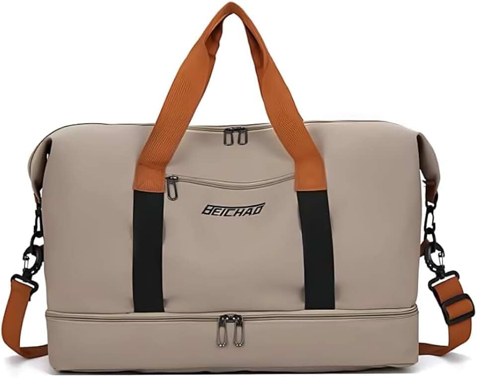 Bolsa Mala de Viagem e Academia Grande Capacidade Portátil, Leve, Transversal, Casual Unissex para Fitness, Natação, Camping e Uso Diário (Marrom)