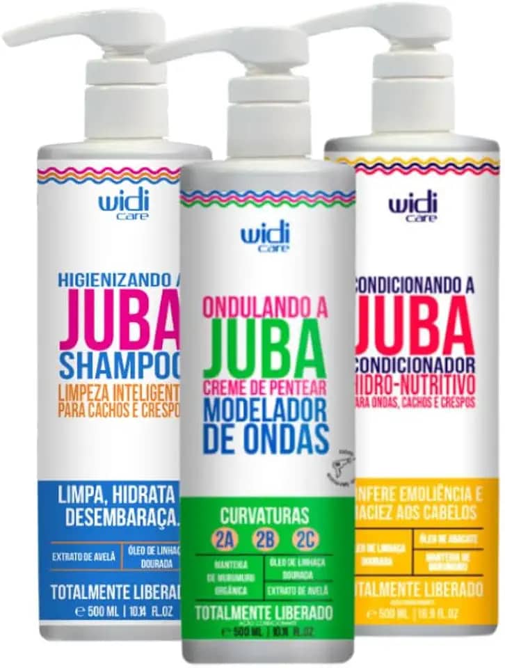 Kit de Tratamento Ondulando a Juba WIDIcare para Cabelos Ondulados, Vegano, Shampoo, Condicionador, Creme Pentear - 3x500ml