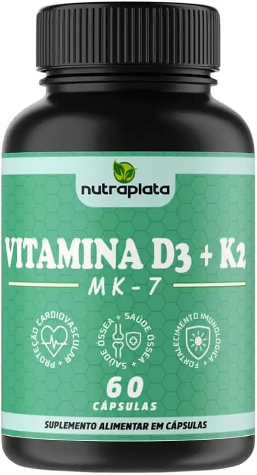 Vitamina D3 2000 UI + K2 MK-7 100mg | 60 Cápsulas | Suplemento para Ossos e Imunidade | Sem Glúten e Lactose