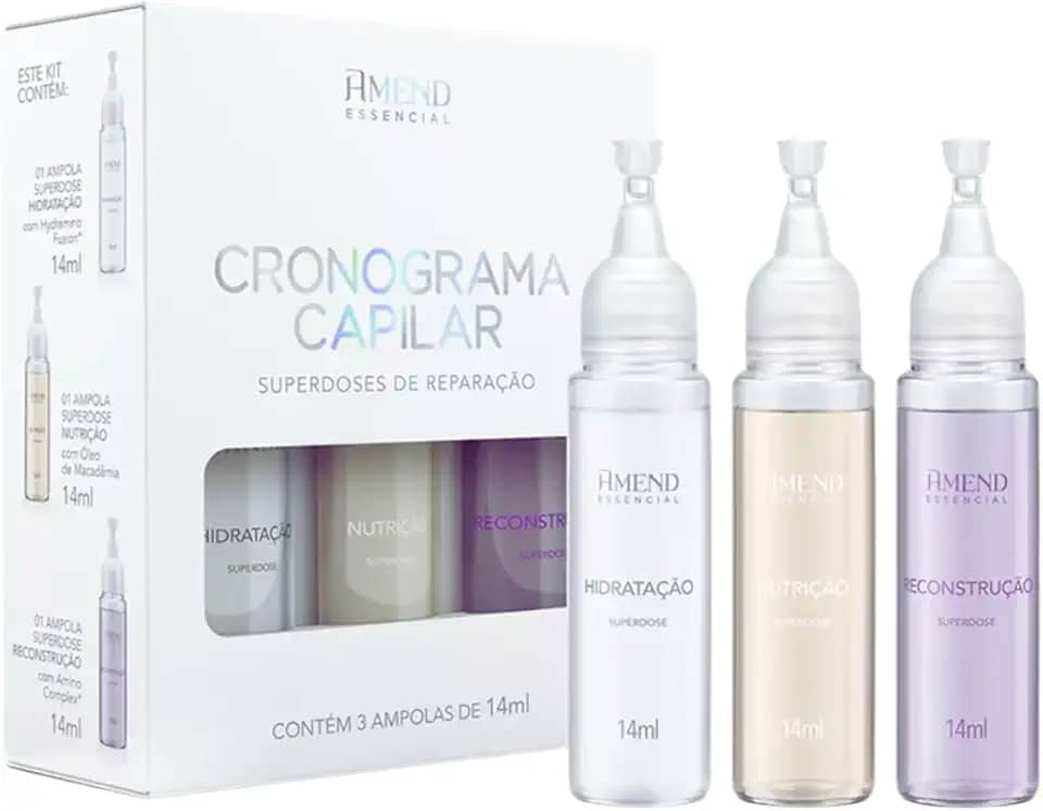 Cronograma Capilar Superdoses de Reparação Amend Essencial, 3 ampolas