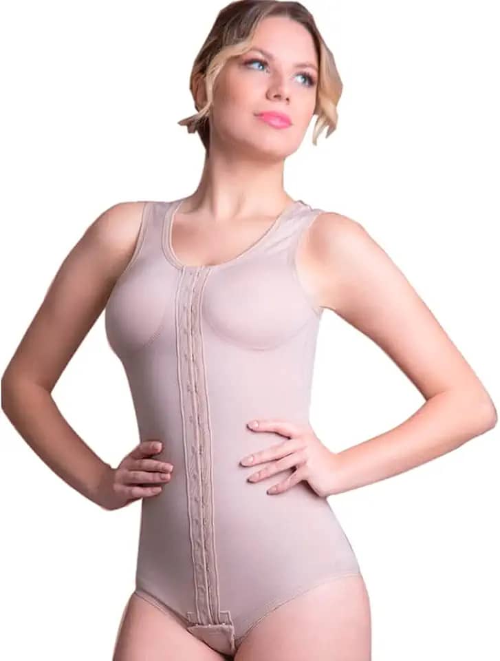 Cinta Pós-Cirúrgica Body Alta Compressão Abdominoplástia Lipoaspiração e Modeladora com Colchetes Frontais e Alça Regata Larga 60605 - New Form