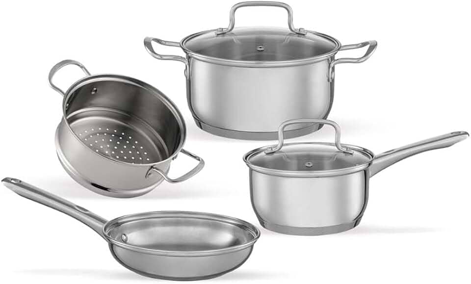 Brinox - Jogo de Panelas Aço Inoxidável Fundo Triplo 4 Peças Jasmin com Indução - Inox