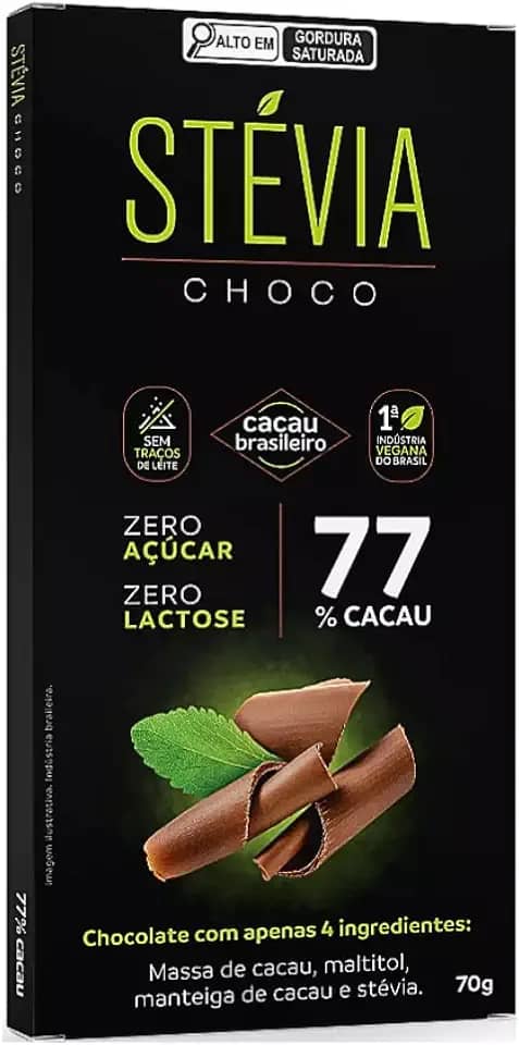 Chocolate 77% Cacau Zero Açúcar Zero Lactose 70g - Stévia Choco