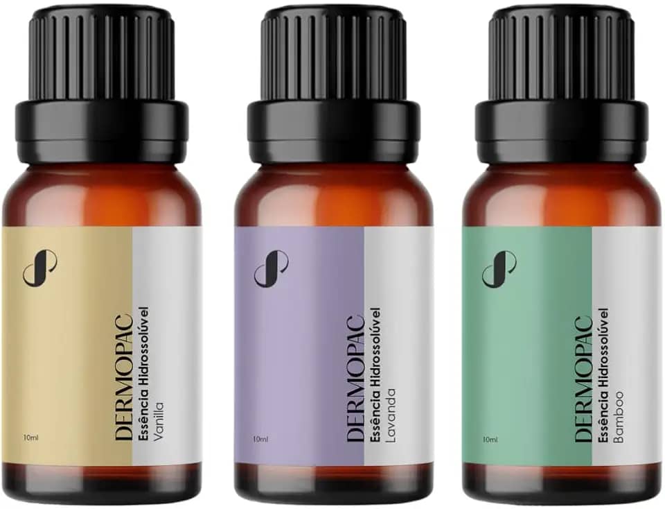 Kit Essencia Hidrossolúvel, Vanilla, Lavanda e Bamboo 10ml Cada - Ideal Para Difusor e Aromatizador Elétrico - Dermopac