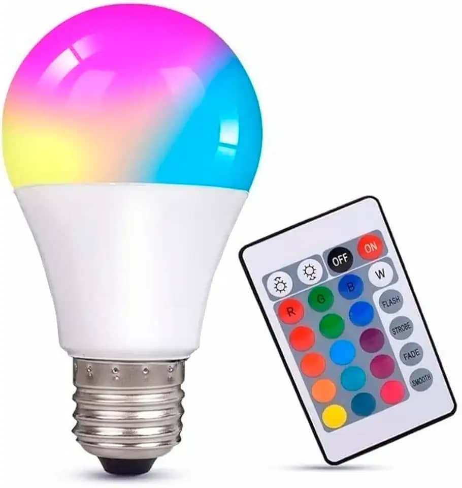 Lâmpada De Led Colorida RGB Com Controle Remoto Bivolt Para Quarto Bulbo Regulável Base Parafuso 16 Cores 5w E27