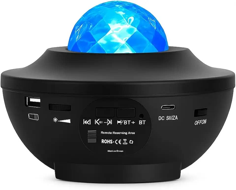 Projetor de Estrelas Galáxia LED RGB com Música Bluetooth e Controle Remoto – Luminária Noturna Giratória para Quarto e Decoração Infantil