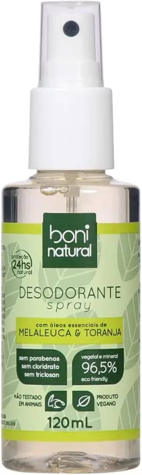 Desodorante Natural e Vegano com óleos essenciais de Melaleuca e Toranja, 24h de proteção, Sem Alumínio, Sem Parabeno, Boni Natural, Transparente