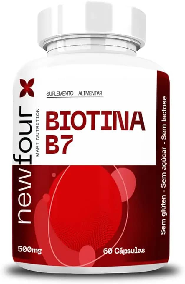 Biotina B7 500mg – Suplemento de Biotina Pura para Cabelo, Unhas e Pele | Vitamina para Cabelo e Unhas | 60 Cápsulas Sem Glúten – NewFour