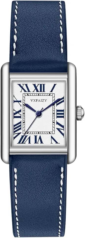 Relógio retangular feminino com número romano vintage e pulseira de couro