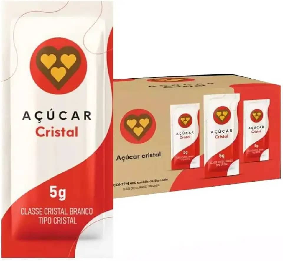 Açúcar Sachê Cristal 3 Corações 5g Caixa Com 400 Unidades