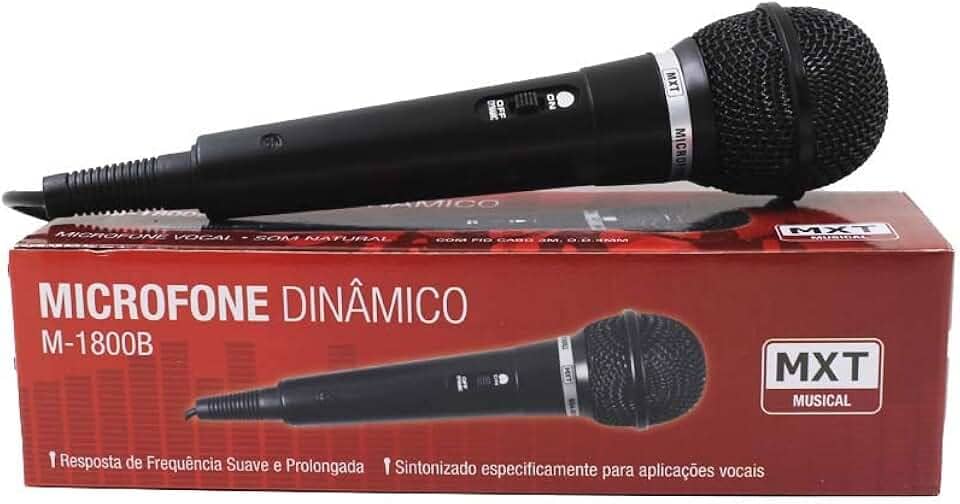 Microfone MXT M-1800B Plastico Preto com Fio 3 Metros OD 4 MM