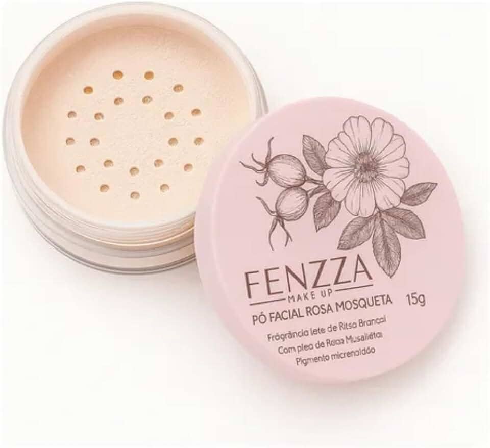 Pó Facial de Rosa Mosqueta Fenzza -Acabamento Matte, Ideal para todos os tipos de Pele, Controle de oleosidade, Ideal para Selar e Maquiagem e Prolongar a Duração 15g