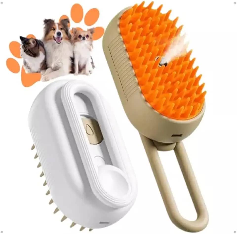 Escova 3 em 1 Massageadora – Escova a vapor para pets, ideal para cães e gatos, com alça dobrável. Para remoção de pelos soltos e enrolados Recarregável