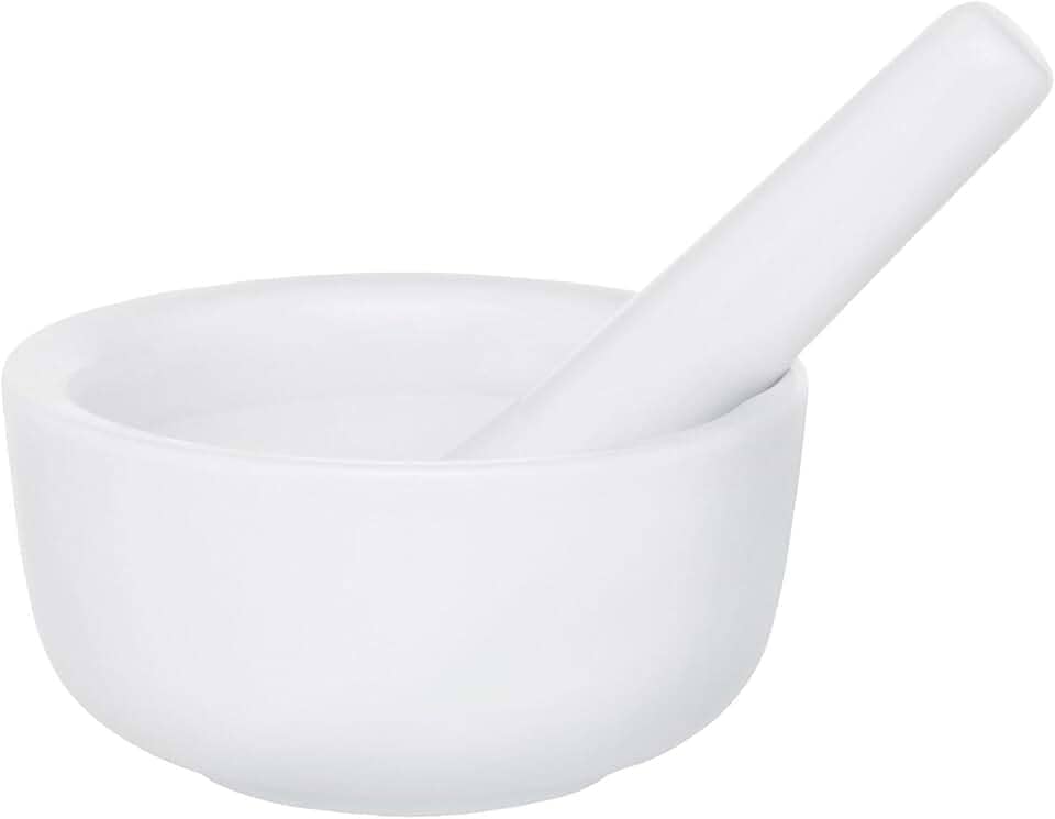 HIC Kitchen Almofariz e pilão para moer especiarias e ervas e comprimidos de esmagamento, porcelana branca fina