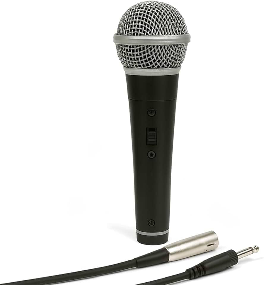 Microfone Dinâmico com Fio Profissional – Corpo em Metal Preto, Ideal para Voz, Igreja, Karaokê, Palestras, Estúdios e Shows