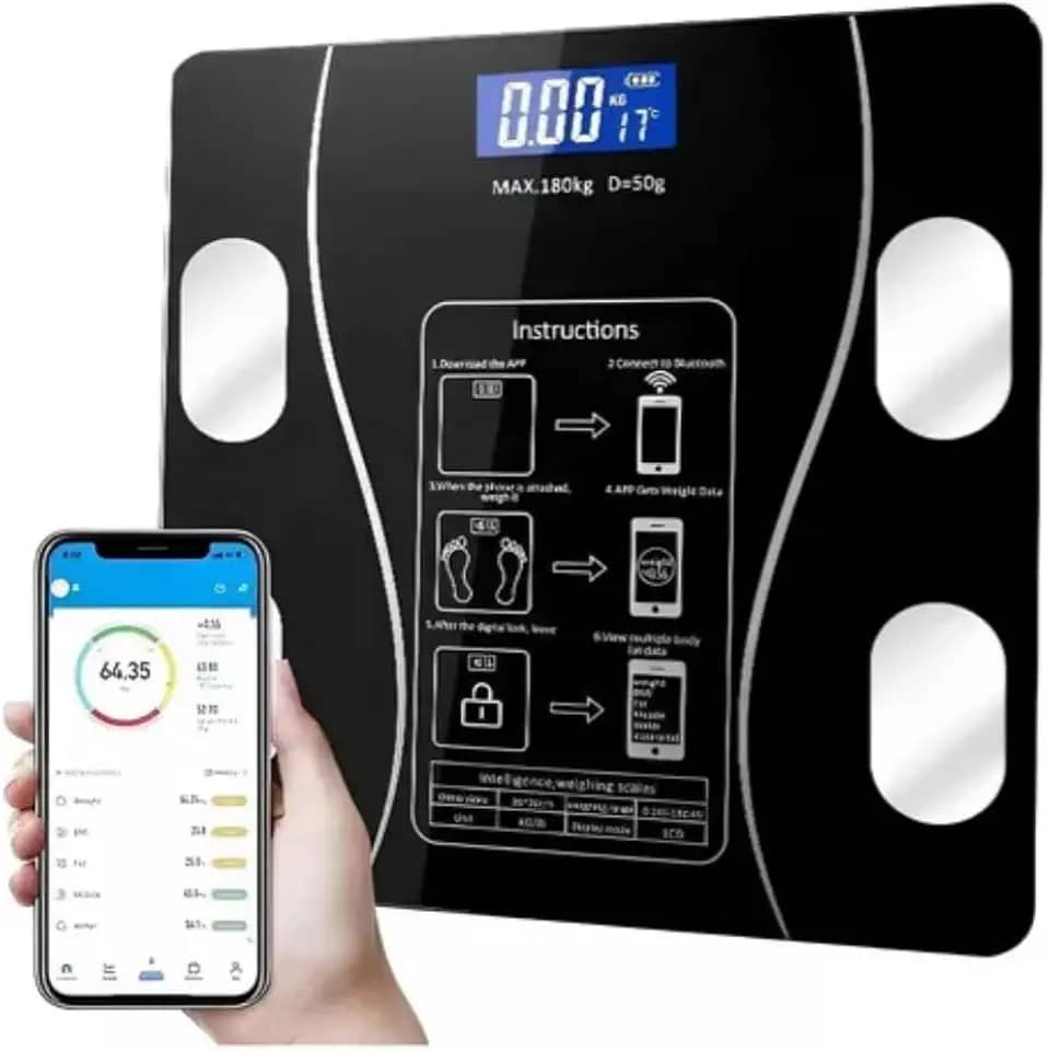 Balança Corporal Digital Inteligente com Bioimpedância Bluetooth – Mede 13 Indicadores, Alta Precisão, Compatível com App Fitness – Até 180kg – Design Moderno e Antiderrapante Premium