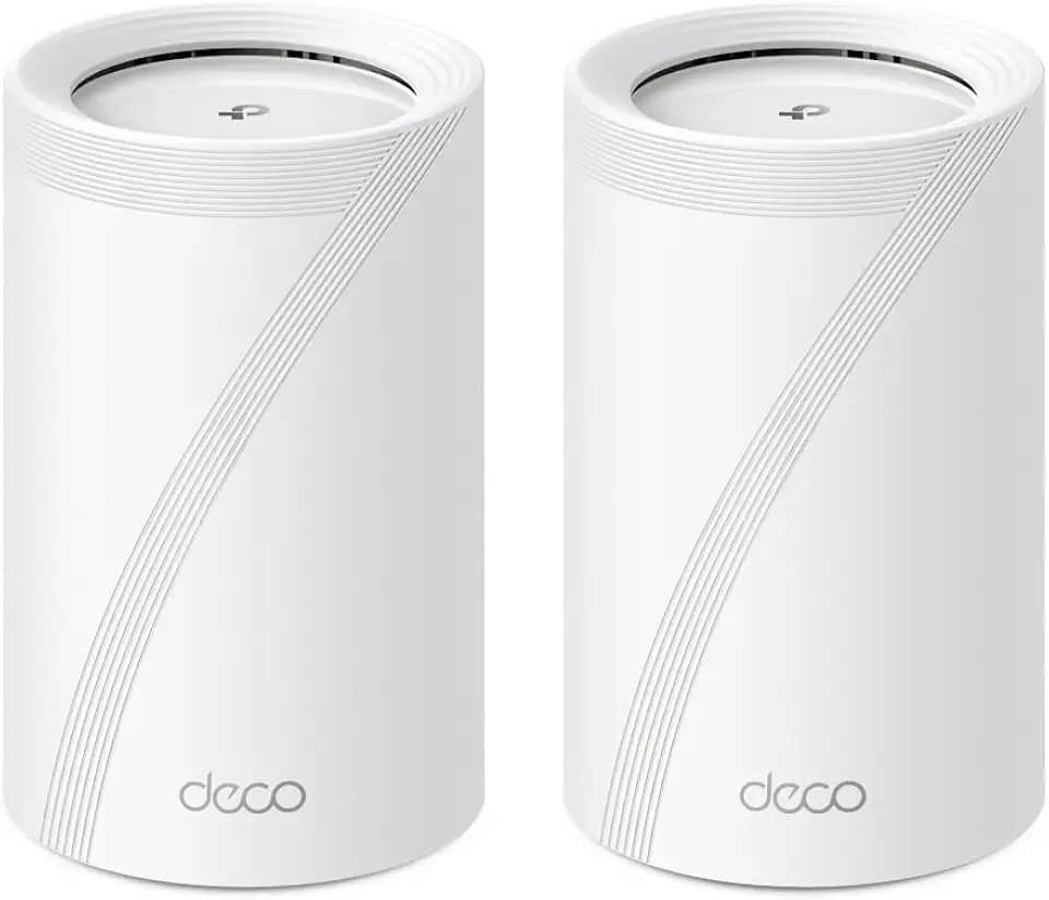 TP-Link BE11000 Tri-Band Whole Home Mesh WiFi 7, até 11 Gbps, MLO, 320 MHz, banda de 6 GHz, roteador wifi7, roaming de IA sem costura, segurança HomeShield, jogos e streaming (Deco BE65 2-pack)
