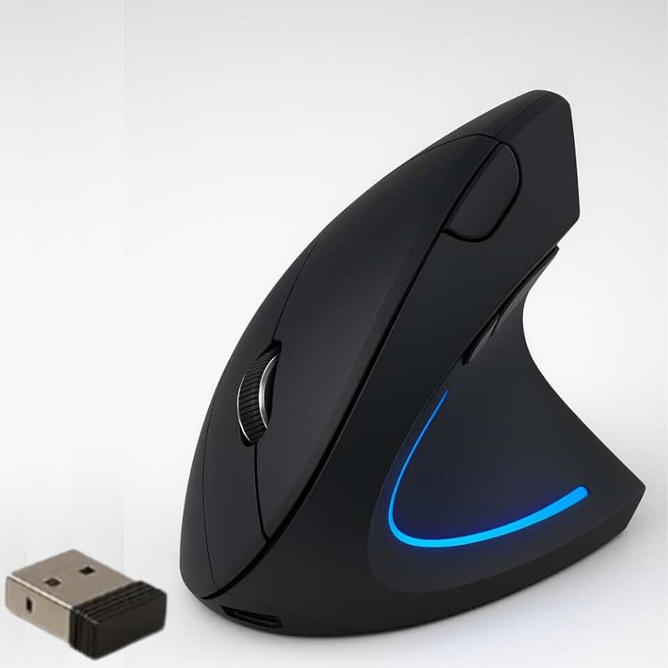 Mouse Vertical Ergonômico Sem Fio Recarregável RGB DPI Ajustável USB 2.4G Compatível com Windows Mac Redução deTensão no Pulso
