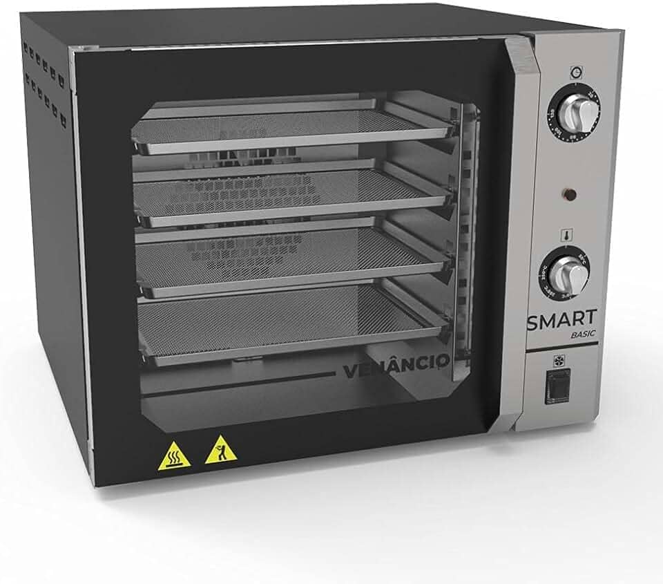Forno Turbo Convector Elétrico Smart Basic 4 Esteiras Preto e Painel Inox FCSB4E - Venâncio 220V