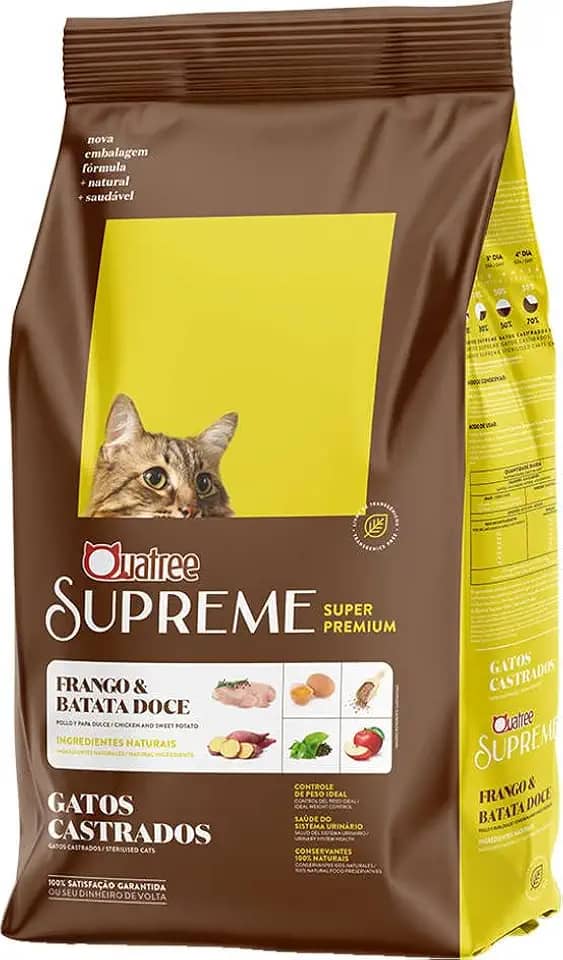 Ração Quatree Supreme Gatos Castrados Frango 10,1kg – Super Premium para Gatos Adultos com Controle de Peso