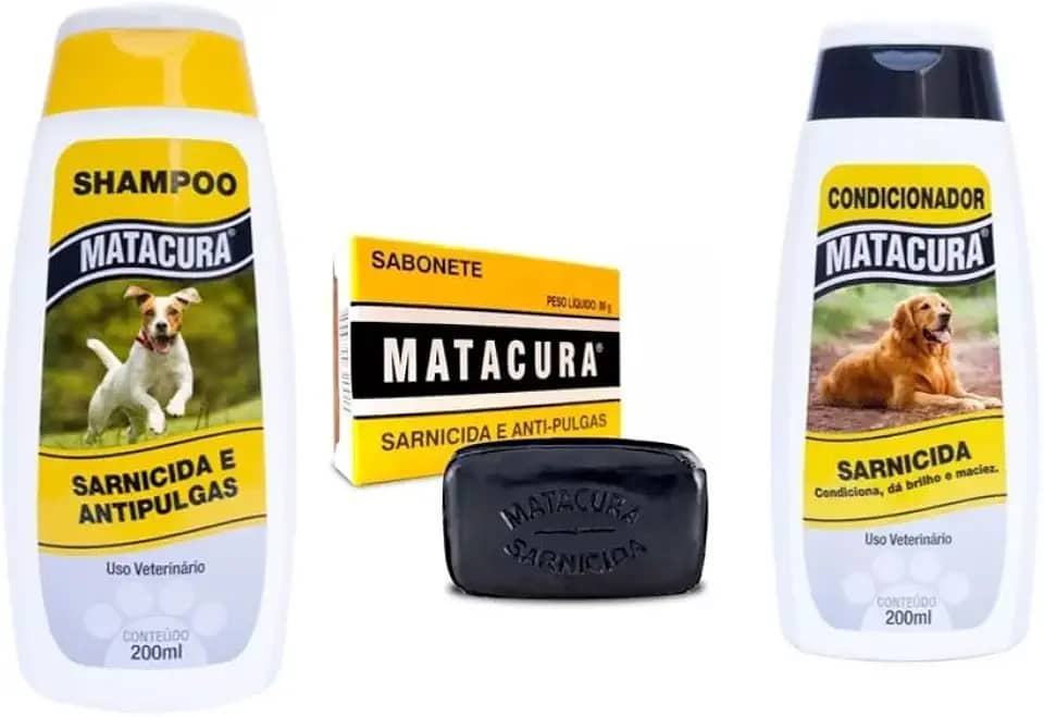 Kit Sarnicida Matacura - Shampoo 200ml + Condicionador 200ml + Sabonete 80g - Suave - Cachorros - Kit Anti-Sarna