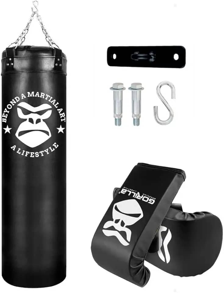 Kit Boxe Saco Pancada 120cm Profissional Boxe + Luvas de Muay thai + Suporte de Teto Aço Gorilla