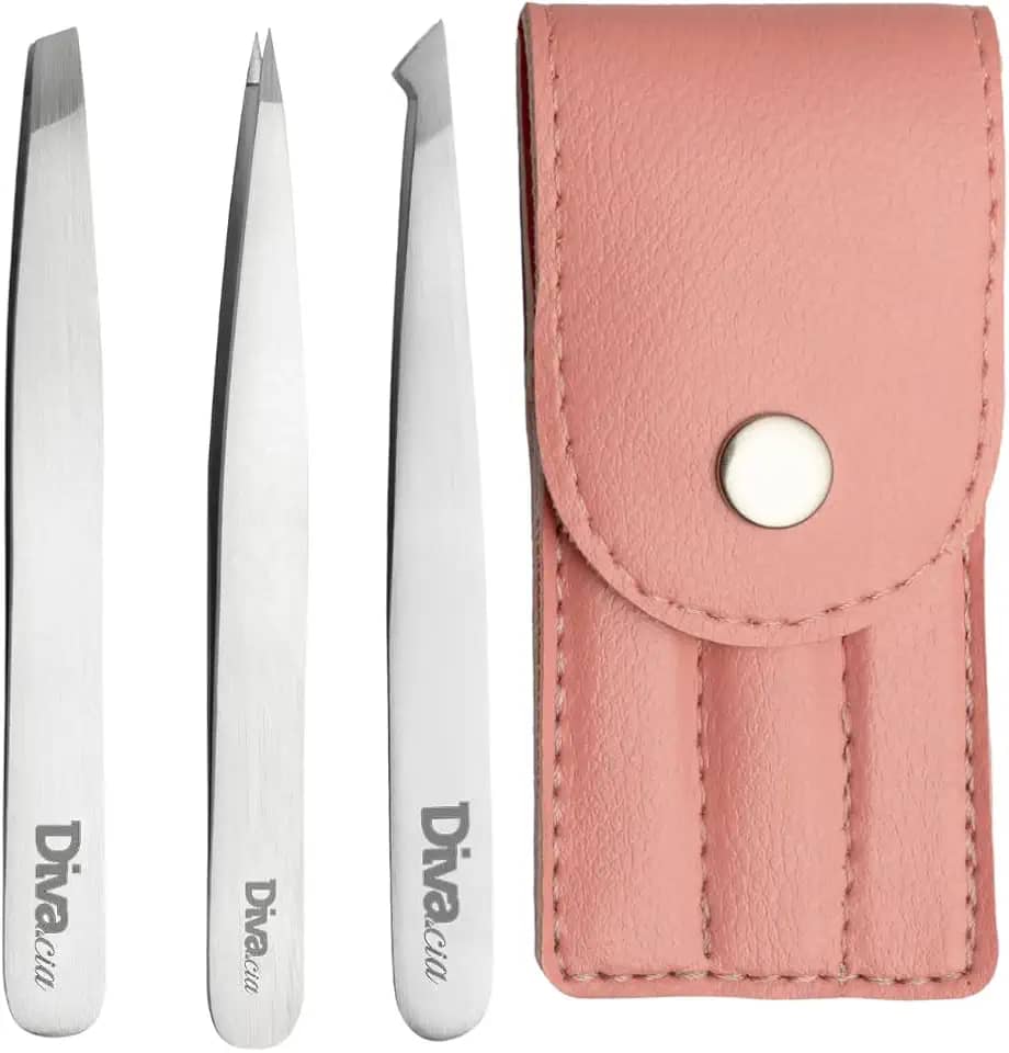 Kit Pinças para Sobrancelhas Profissional com 3 Pinças Ponta Chanfrada Agulha Diagonal Autoclavável Alta Precisão Profissional para Design de Sobrancelhas cor Prata