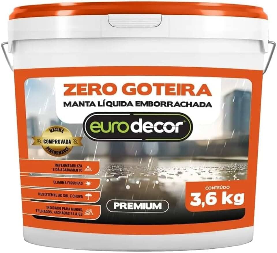 Manta Liquida Emborrachada Premium Euro Decor Zero Goteira 3.6KG Contra Fissuras Trincas Infiltrações (Telha)