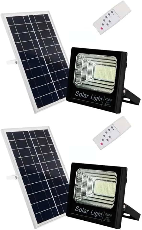 Kit 2x Refletor Solar Fotocélula LED 200W 6500K IP66 Placa Avulsa + Controle