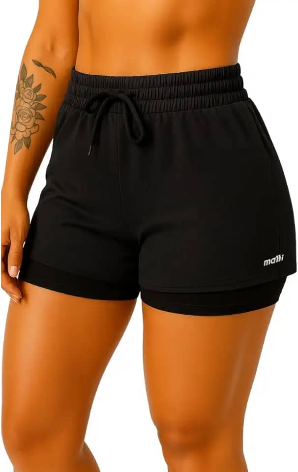 Bermuda Short 2 em 1 Feminino Dryfit Treino Academia Esporte Corrida Casual Bolso
