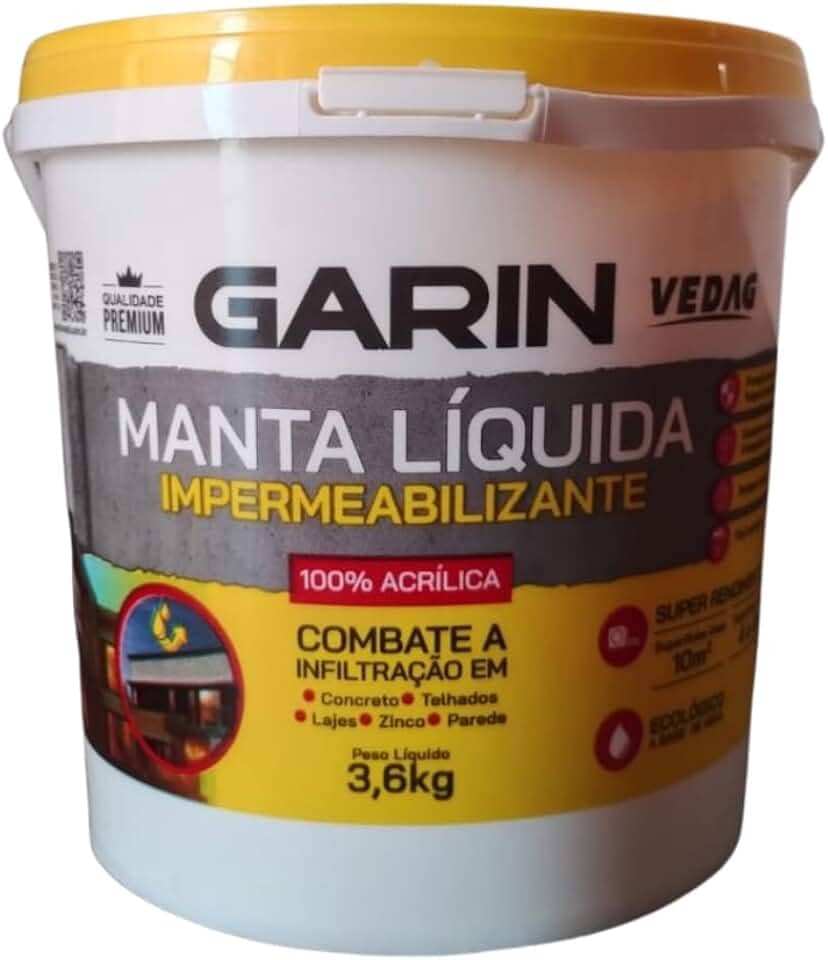 Manta Líquida Cinza Impermeabilizante p/Lajes, Paredes e Telhados Garin Vedac 3,6 Kg