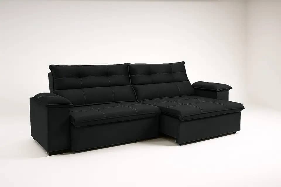 Sofá Aconchegante 3 Lugares Reclinável e Retrátil Bel Veludo LIMOV (Preto, 2,50m)