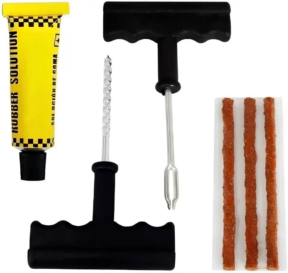 Kit Reparo de Pneu Profissional, Remendo Completo para Carro e Moto, 3 Macarrões de Vedação, 2 Brocas e Cola de Fixação