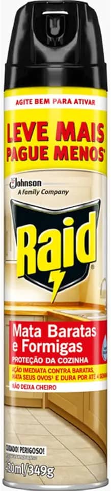 Raid Inseticida Aerosol Mata Baratas e Formigas, Proteção da Cozinha, Elimina Barata e Seus Ovos, 420ml