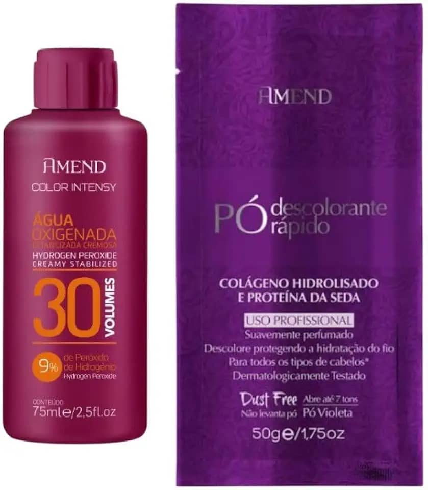 Kit Banho de Lua Ox 30 volumes 75ml e Pó Descolorante Rápido Colágeno Hidrolisado e Proteína da Seda 50g.