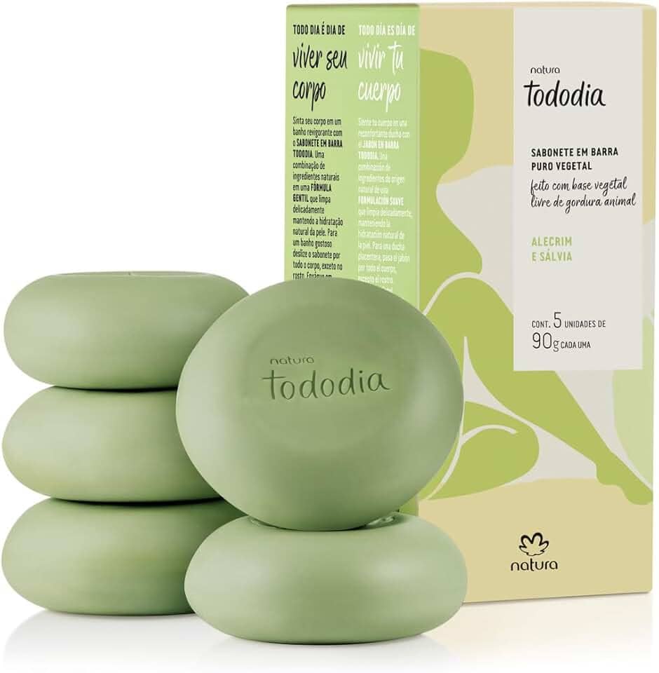 Linha Todo Dia Natura - Sabonete em Barra Puro Vegetal Alecrim e Salvia (5 X 90 Gr) - (Natura Every Day Collection - Rosemary and Salvia Vegetable Bar Soap (5 X Net 3.17 Oz))_AB