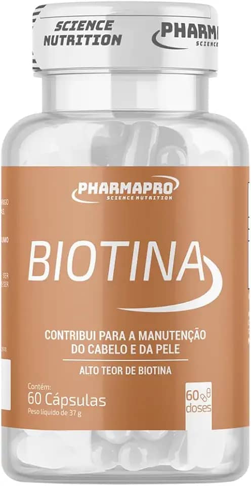 Biotina Pura 60 Capsulas Vitamina B7 Cabelo Pele Unha Vitamina Alta Concentração de Biotina Para Homens e Mulheres Firmeza Rende 60 Doses Matéria Prima Importada Original - Pharma Pro