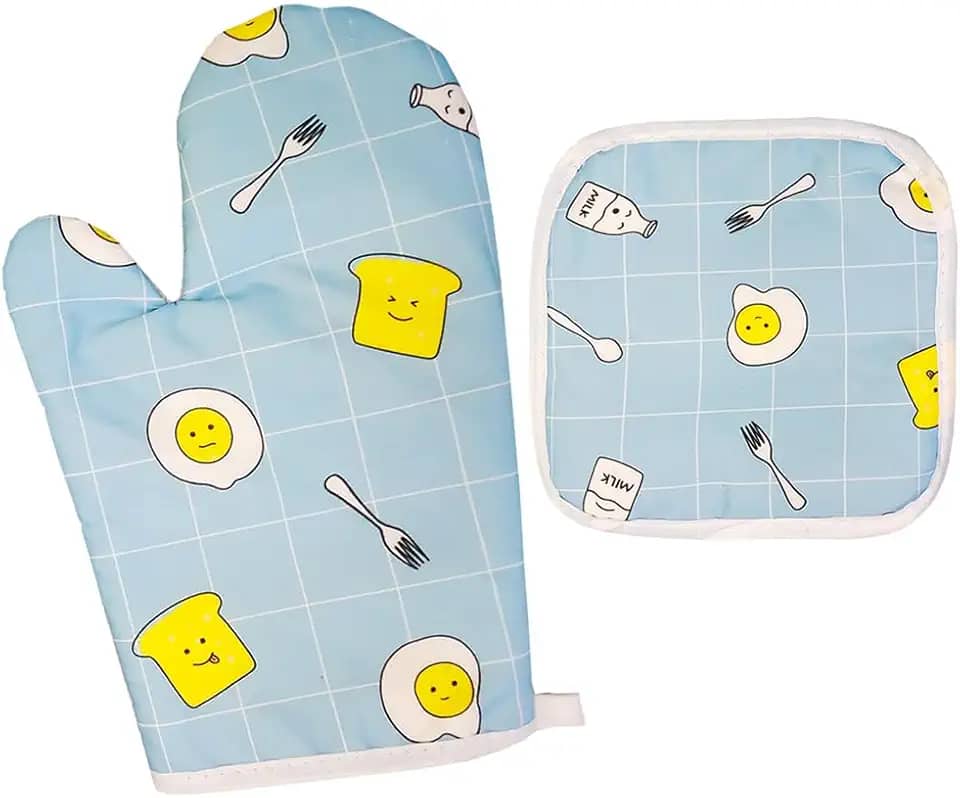 Kit Luva Térmica e Descanso Para Forno Fogão Cozinha Panela Quente Top Cheff Linha Premium M5 Armarinhos (Azul Bebê)