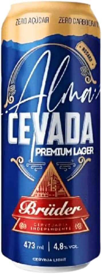 Cerveja Puro Malte Premium Alma Cevada Bruder 473ml, Caixa com 12 Unidades, 0% Açúcar, 0% Carboidrato, Baixa Caloria, Lager Refrescante, Sabor Equilibrado, Ideal para Dieta Low Carb