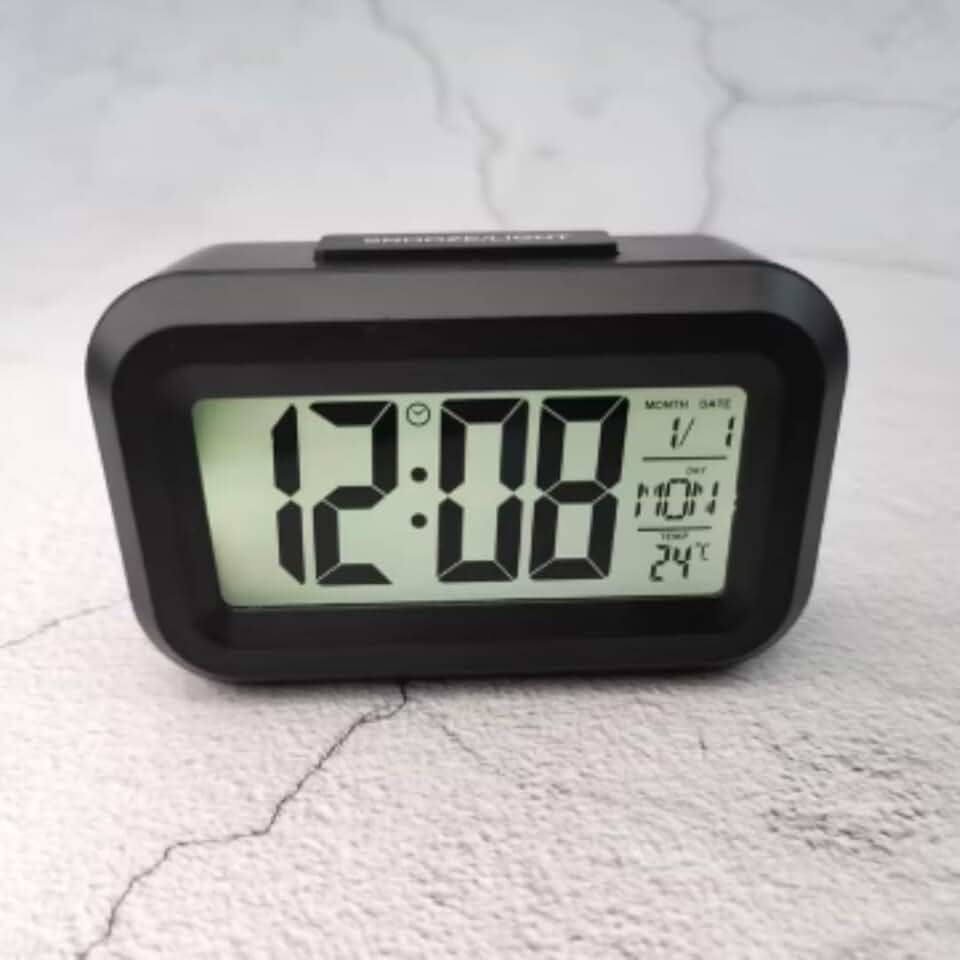 Mini Relógio Despertador de Mesa Digital inteligente Com Botão de Soneca Calendário Temperatura Luz Noturna - Tubarão Stores. (Preto)