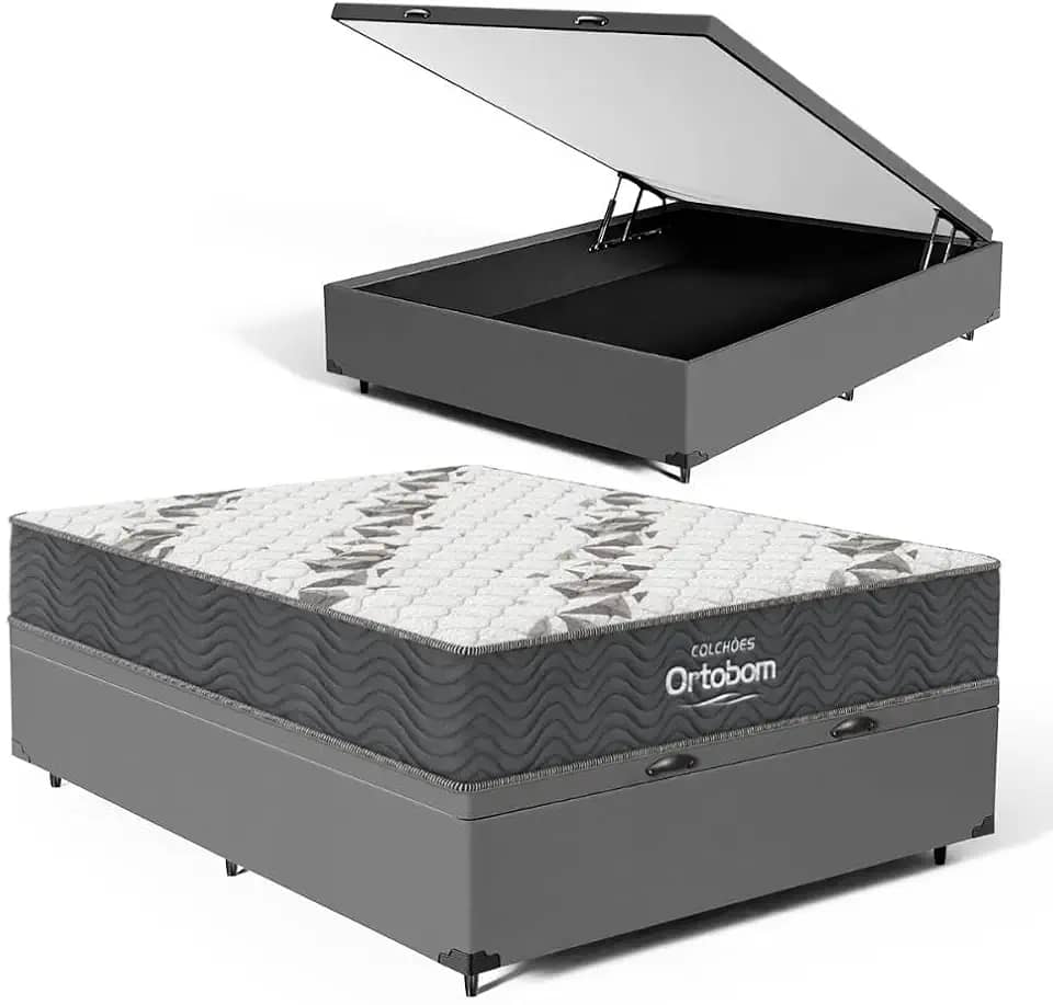 Cama Box Baú com Colchão de Espuma D33 Ortobom Airtech 100 (Casal)